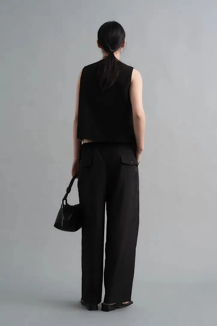 Linen Drawstring Wide Leg Cargo Pants
