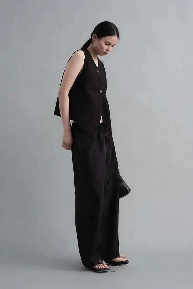 Linen Drawstring Wide Leg Cargo Pants