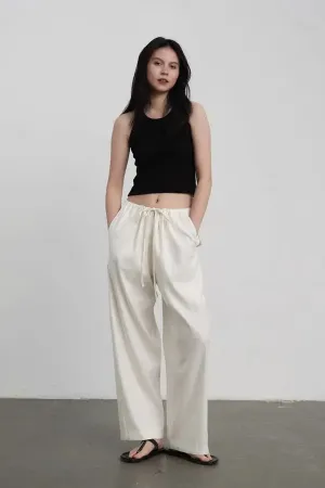 Linen Drawstring Wide Leg Cargo Pants