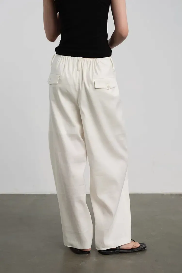 Linen Drawstring Wide Leg Cargo Pants
