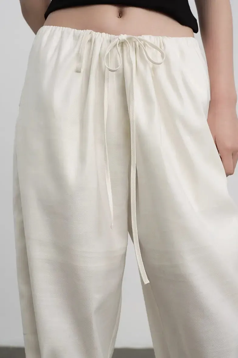 Linen Drawstring Wide Leg Cargo Pants