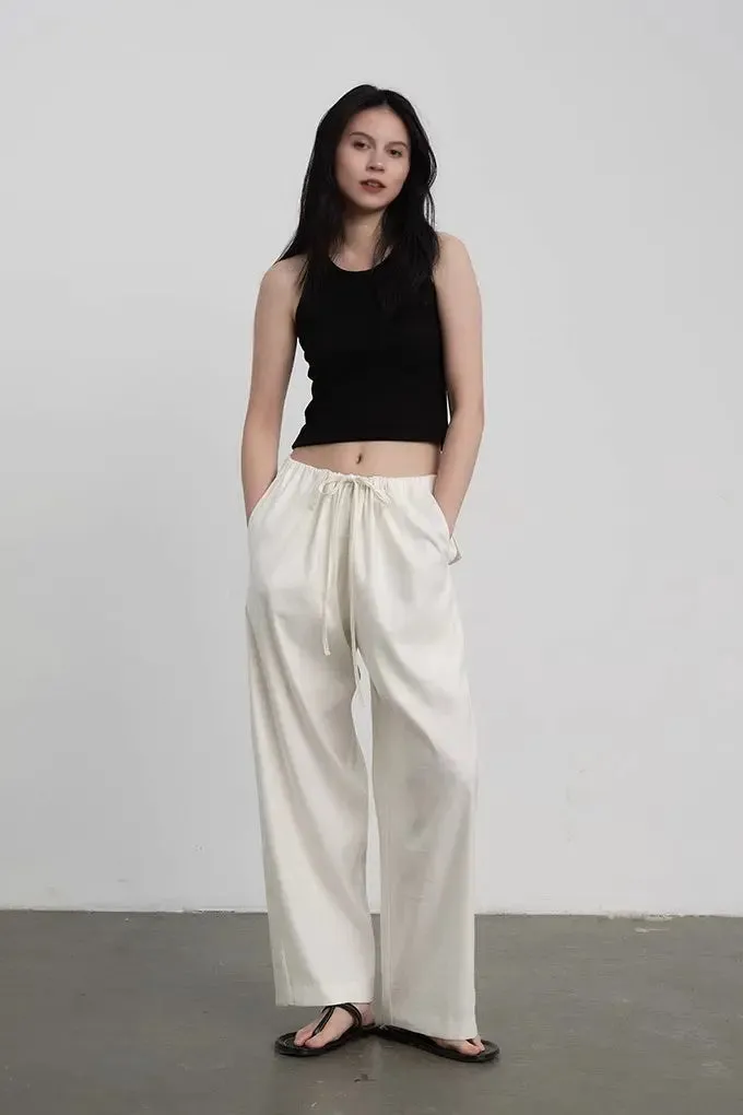 Linen Drawstring Wide Leg Cargo Pants