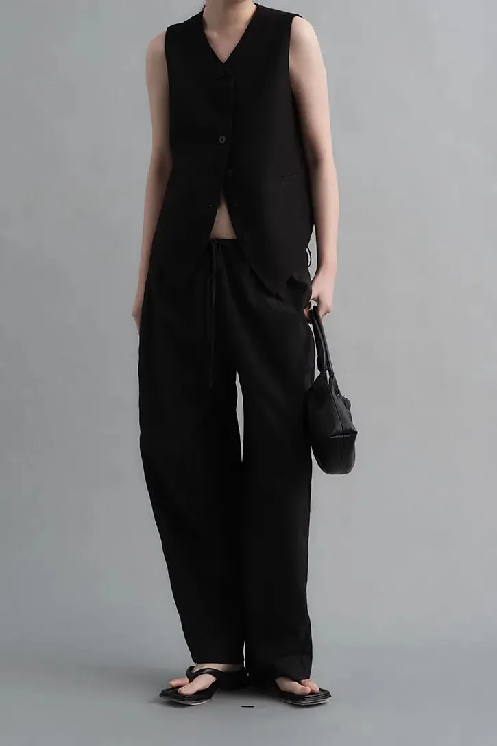 Linen Drawstring Wide Leg Cargo Pants