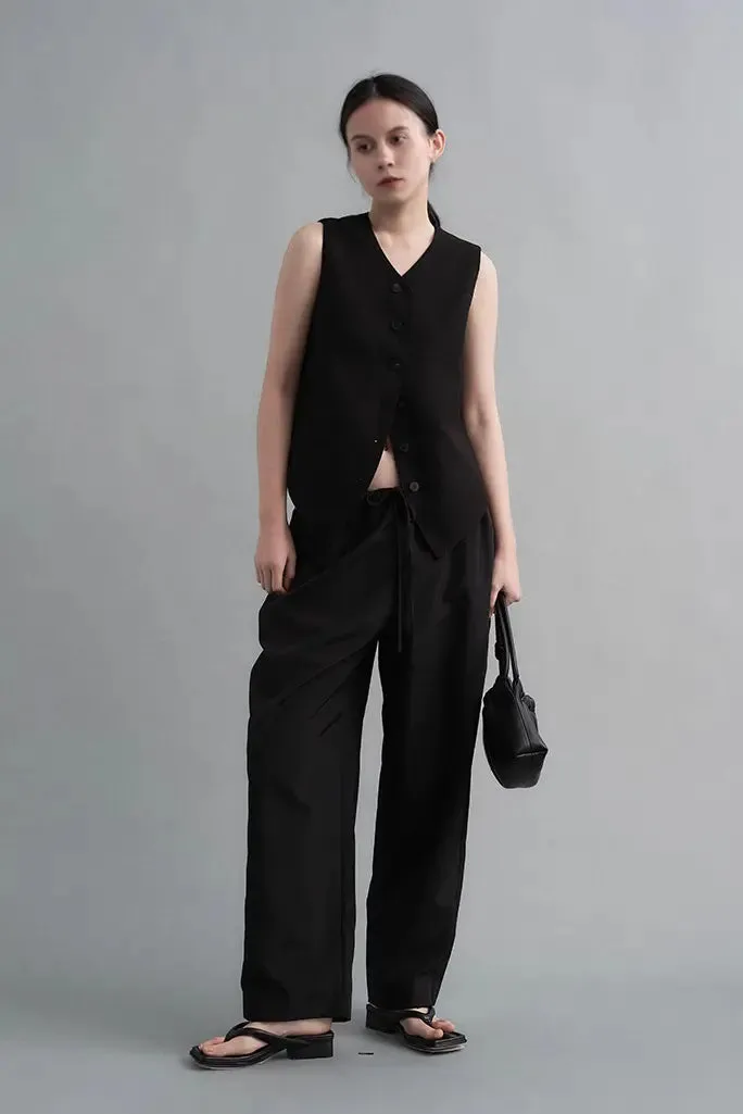 Linen Drawstring Wide Leg Cargo Pants