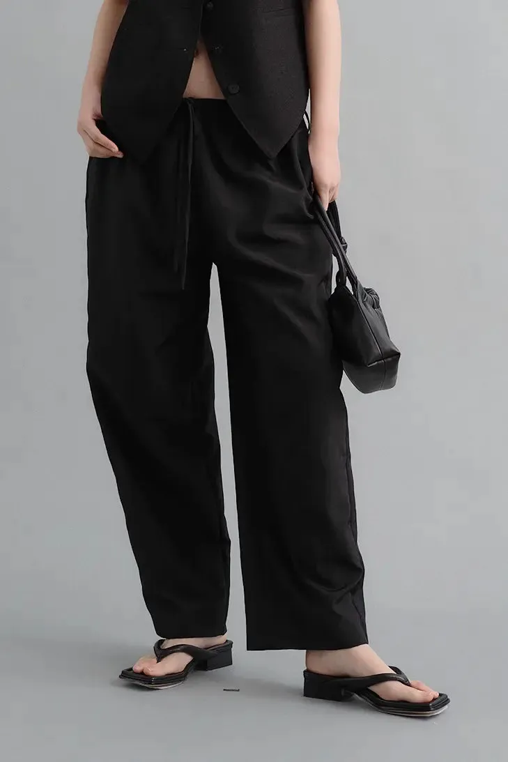 Linen Drawstring Wide Leg Cargo Pants