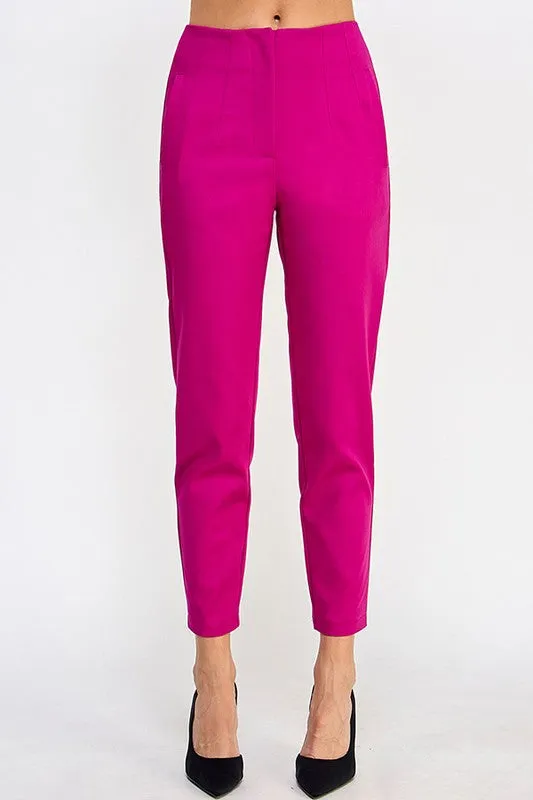 Magenta High Waist Cigarette Pants With Seam Detail