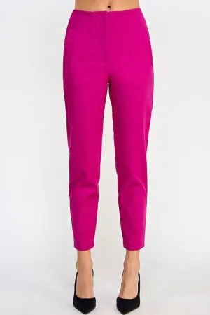 Magenta High Waist Cigarette Pants With Seam Detail