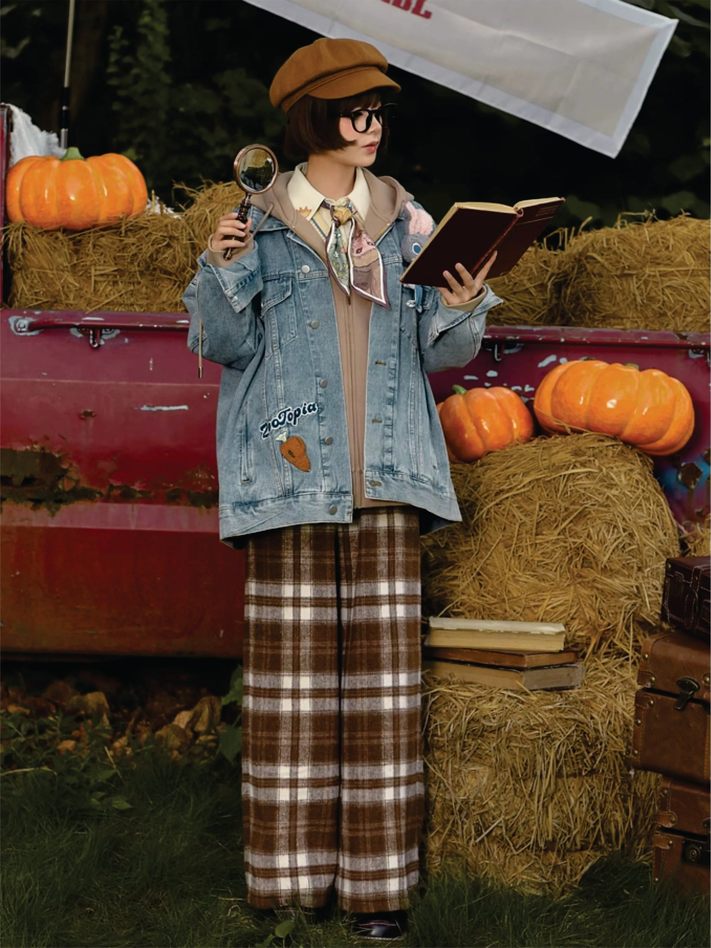 Maillard Mingle Forest Retro Casual Plaid High-Waist Pants