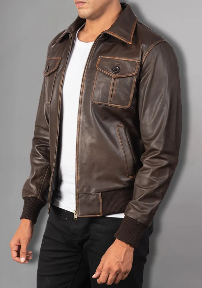 Men’s Vintage Motorcycle Distressed Retro Leather Jacket