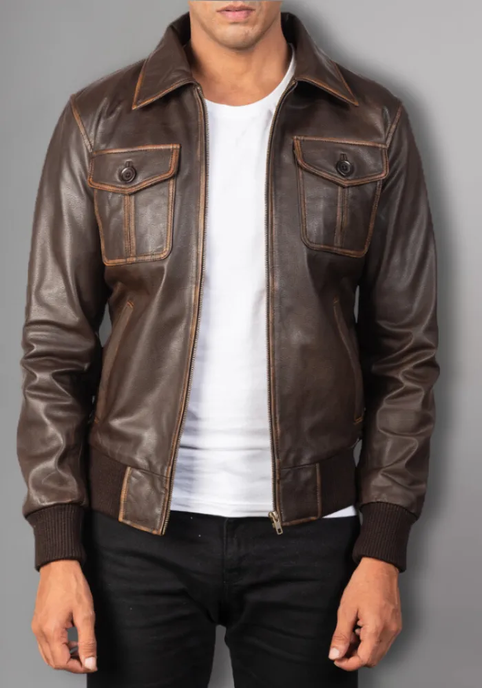 Men’s Vintage Motorcycle Distressed Retro Leather Jacket