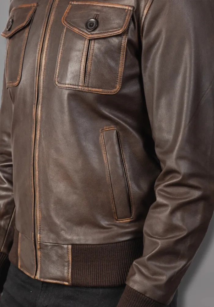 Men’s Vintage Motorcycle Distressed Retro Leather Jacket
