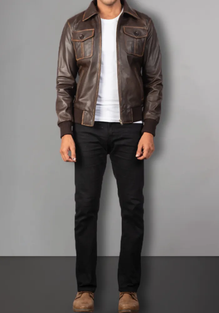 Men’s Vintage Motorcycle Distressed Retro Leather Jacket