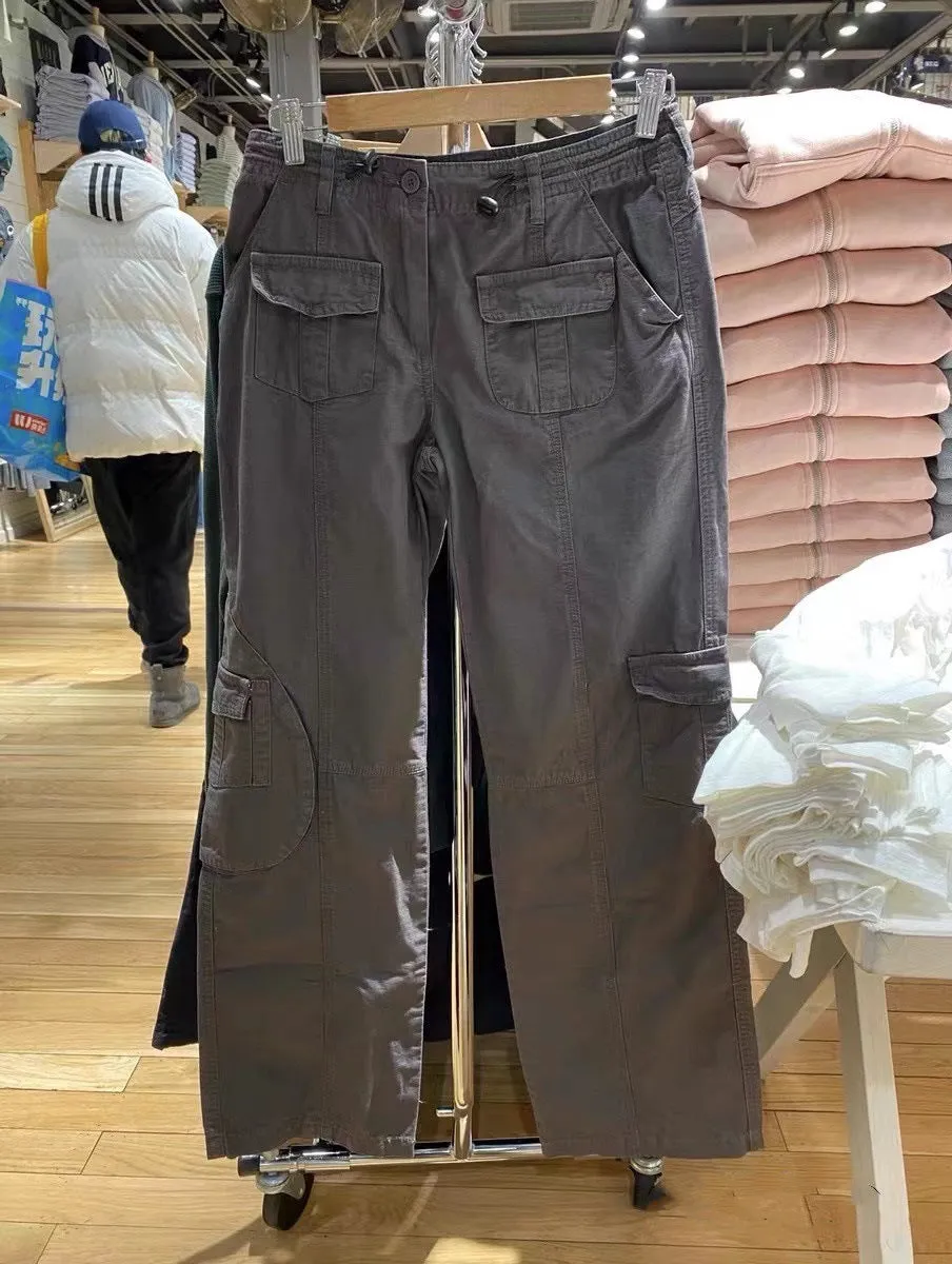 Multi-pocket American High Waist Straight Casual Pants