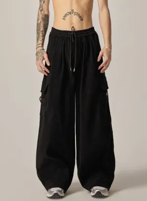 Onyx Flow Wide-Leg Cargo Lounge Pants