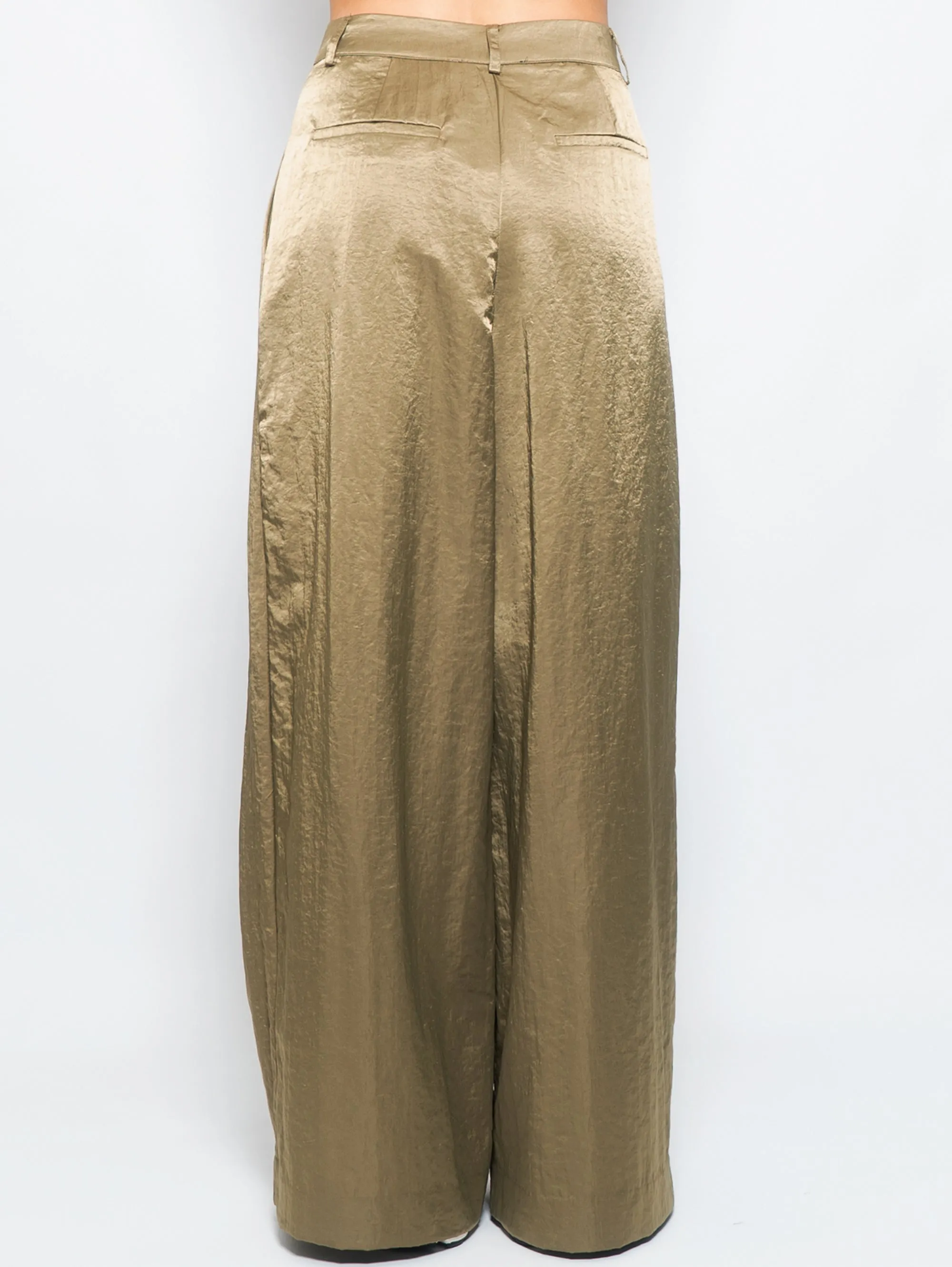 Pantaloni in Satin con Pinces Khaki