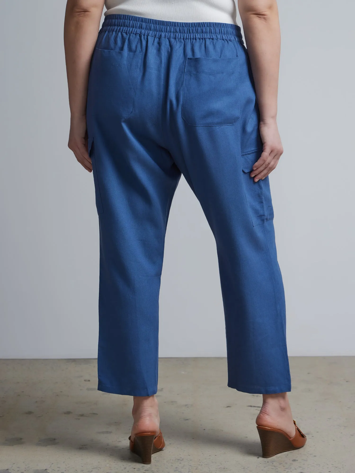 Plus Linen-Blend Patch-Pocket Ankle Pants