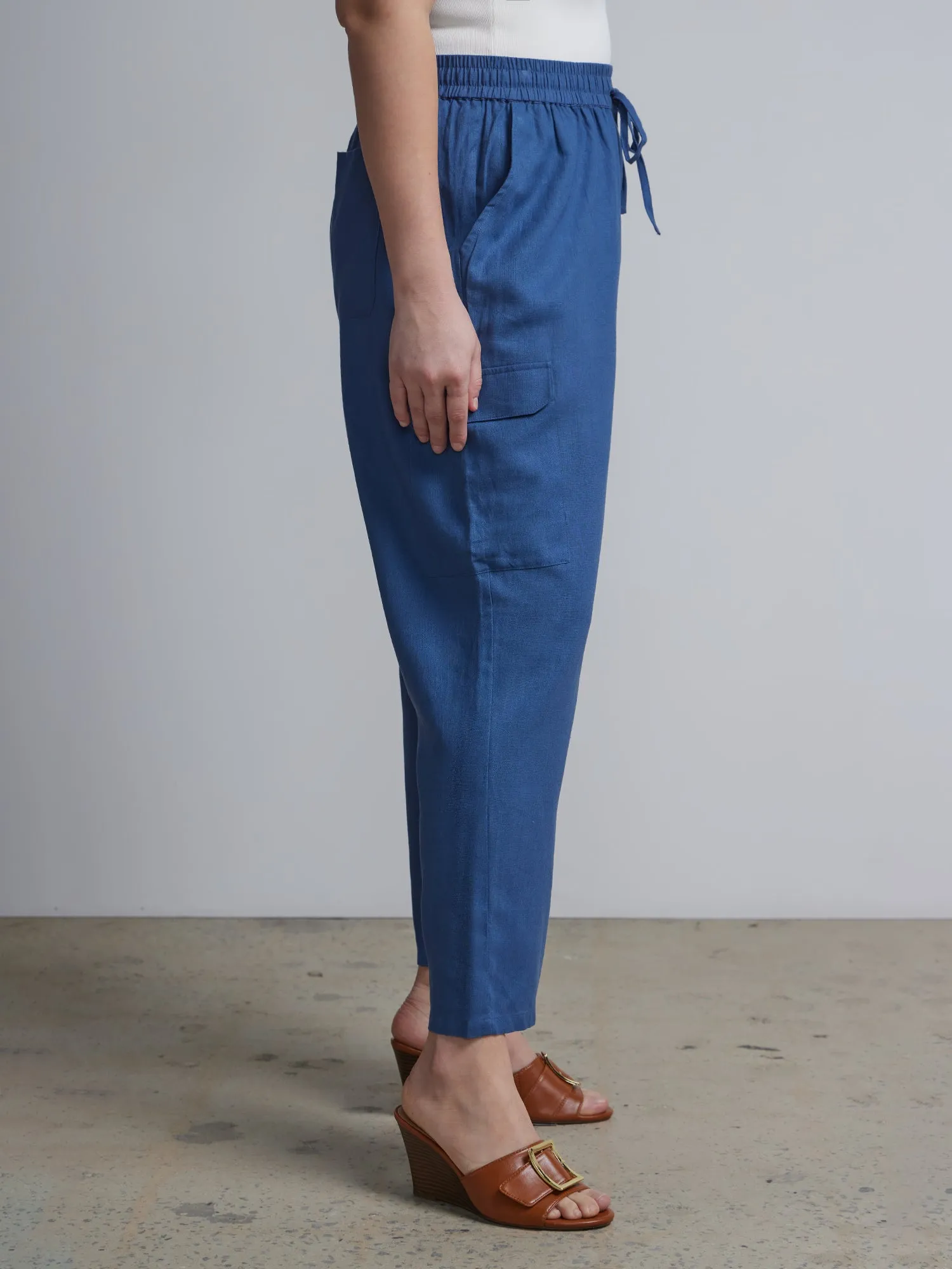Plus Linen-Blend Patch-Pocket Ankle Pants