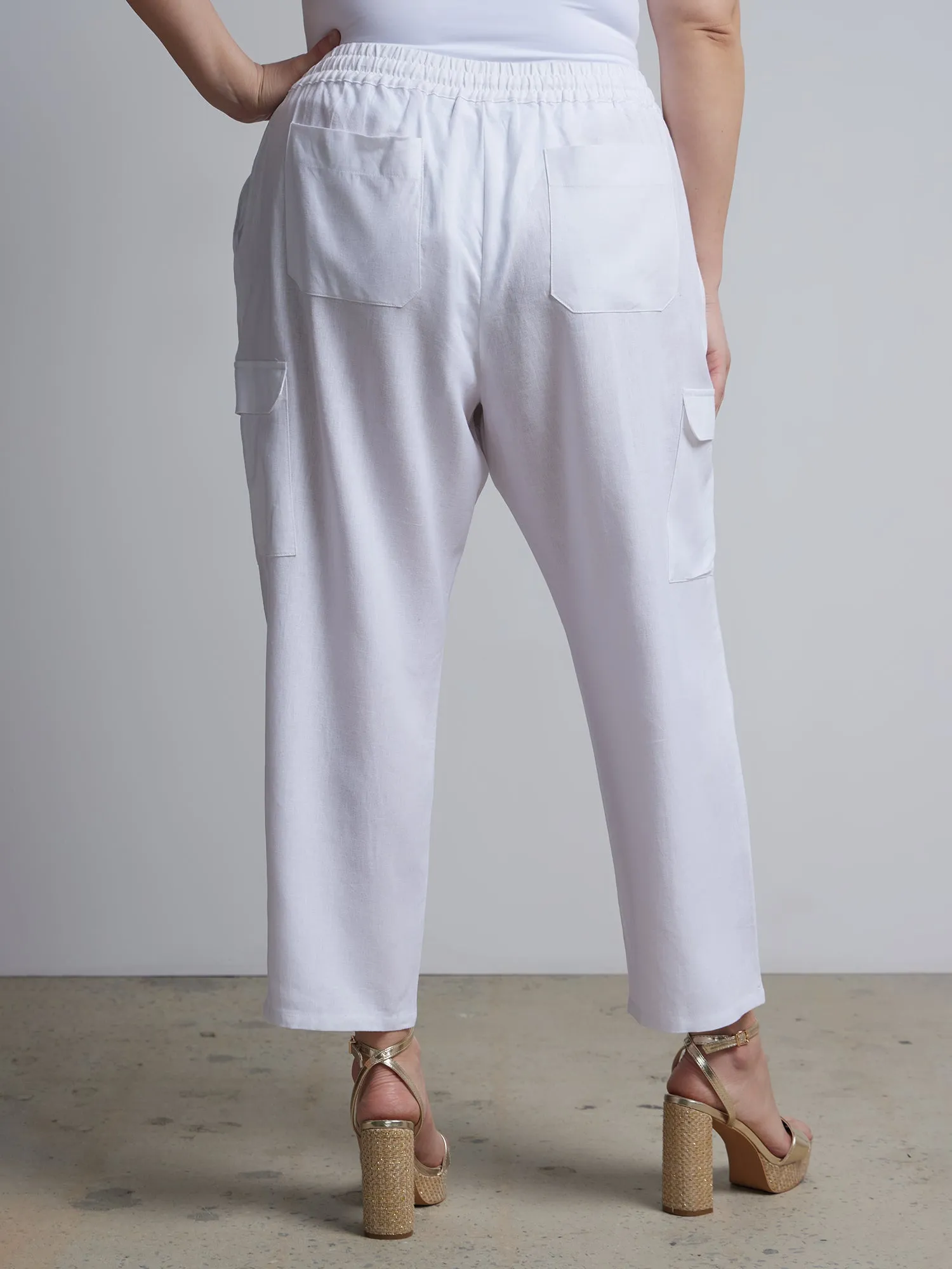Plus Linen-Blend Patch-Pocket Ankle Pants