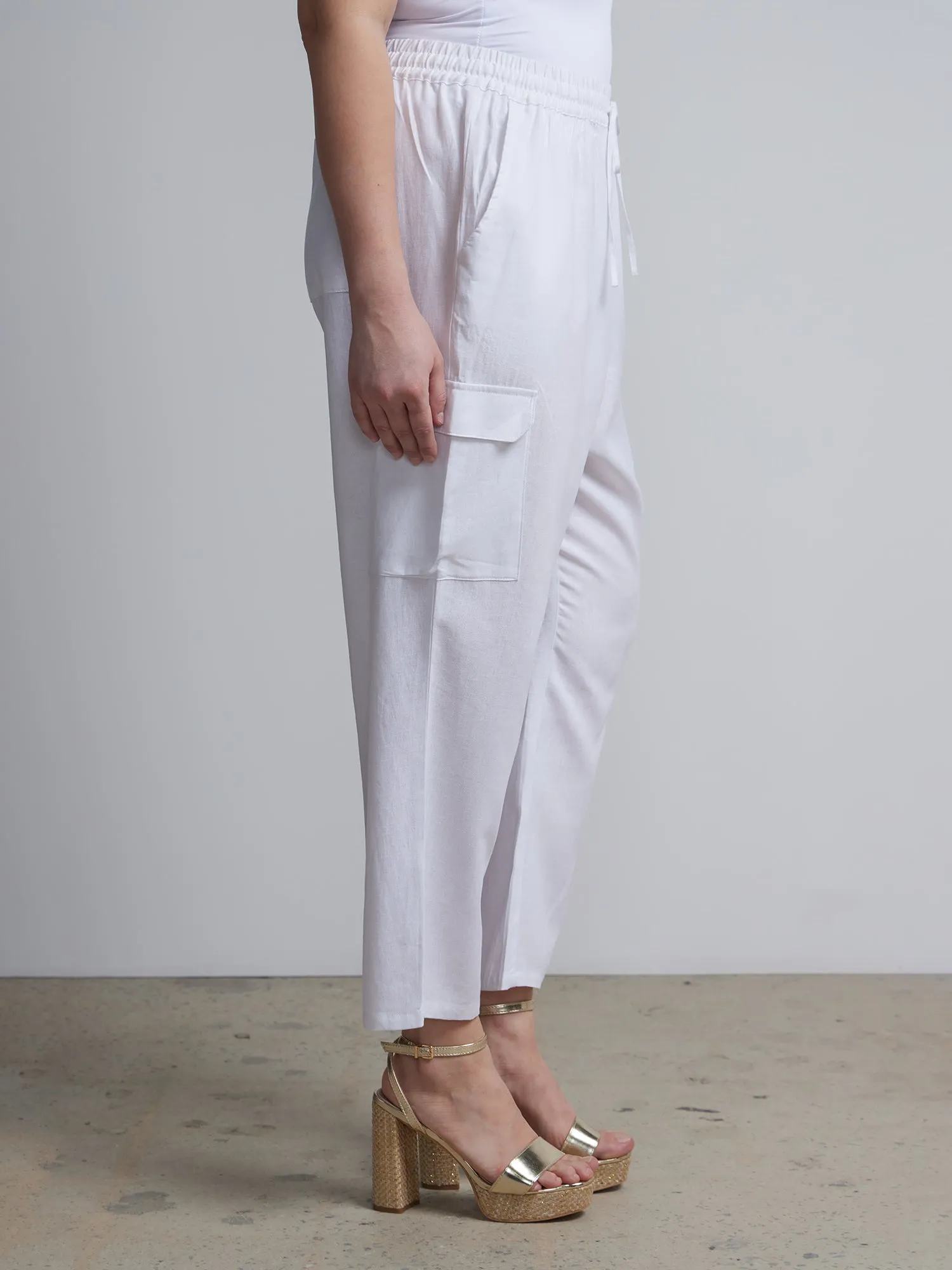 Plus Linen-Blend Patch-Pocket Ankle Pants