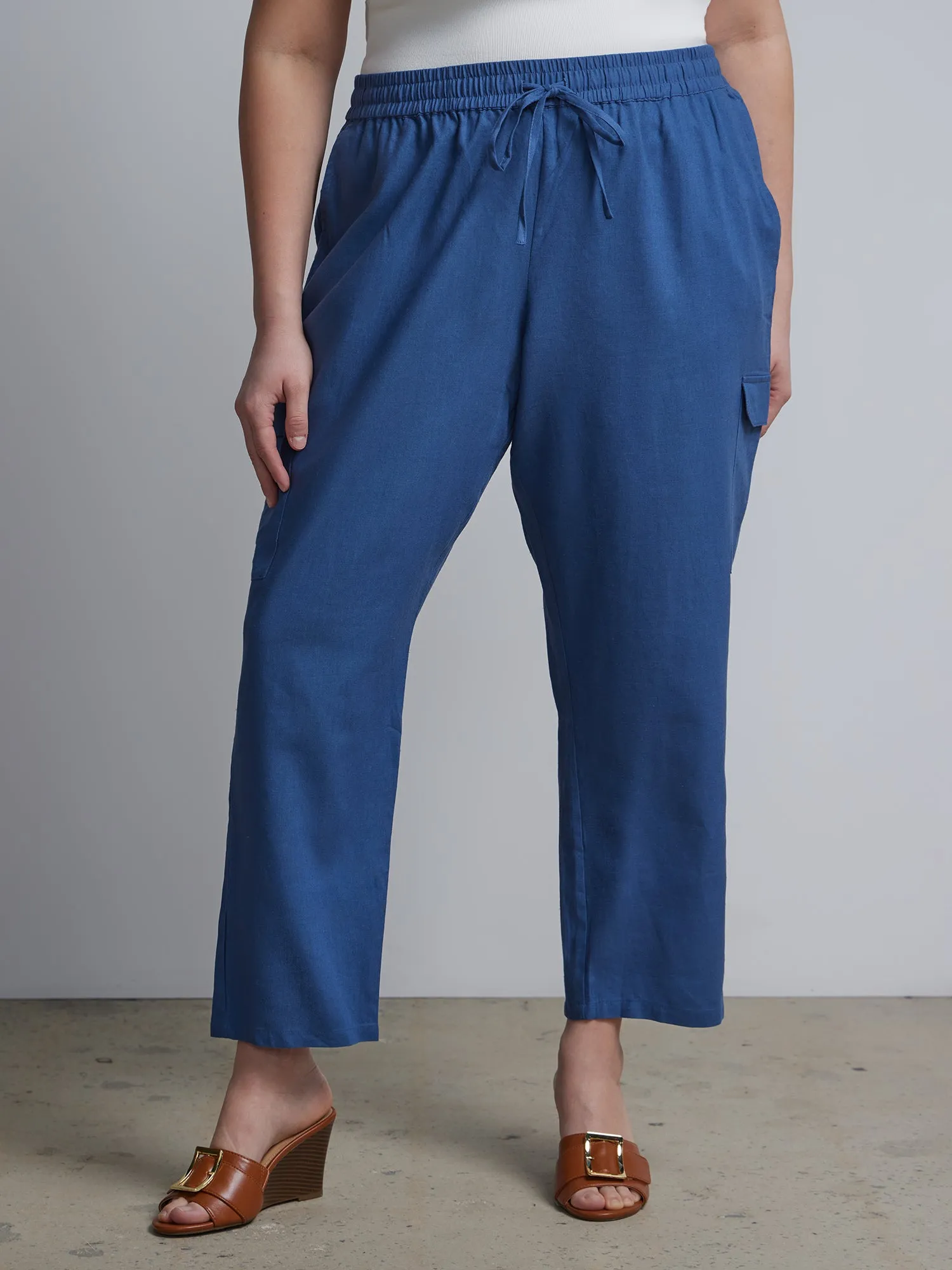 Plus Linen-Blend Patch-Pocket Ankle Pants