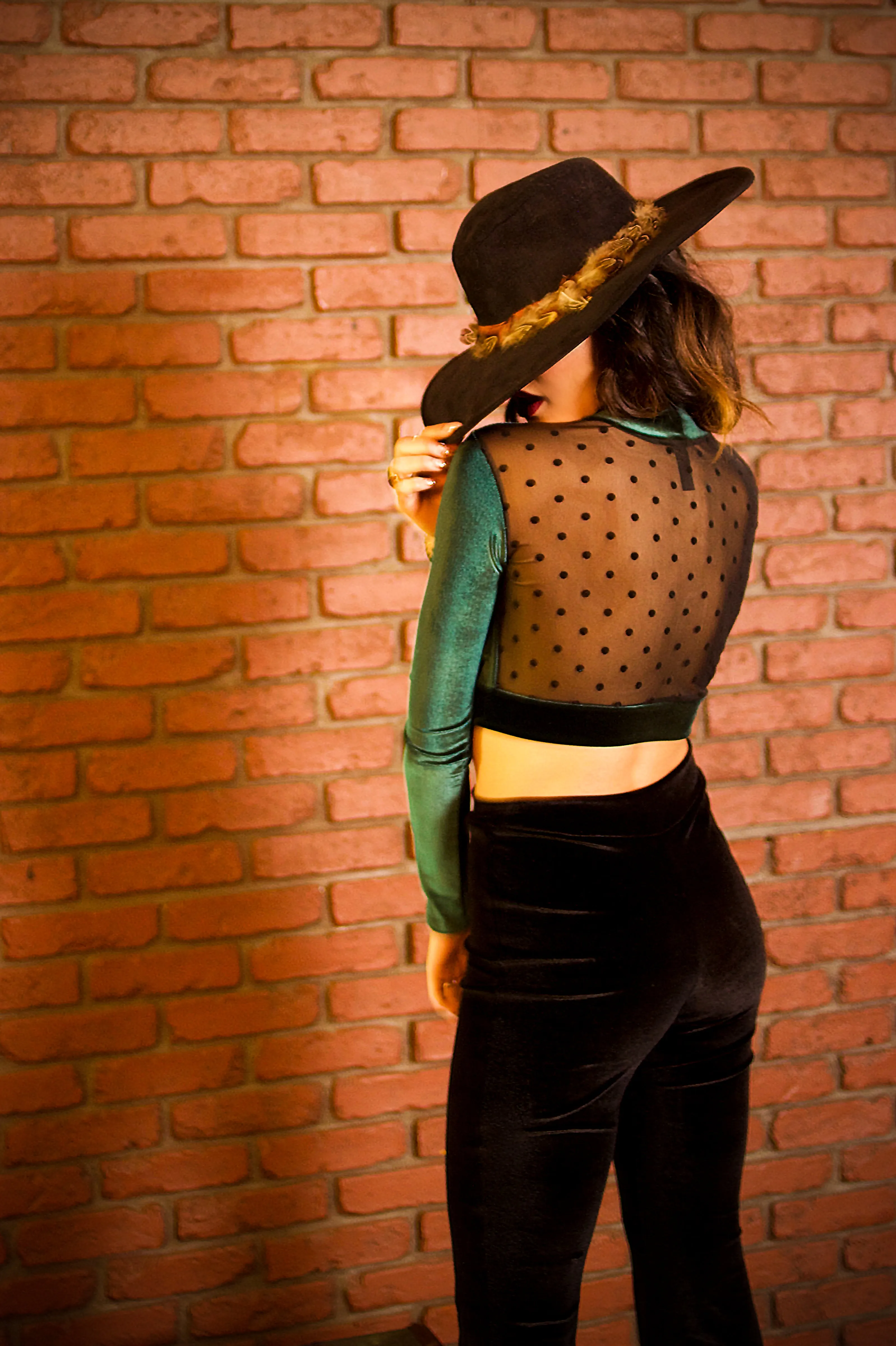 Plush Velvet Bell Bottom Pants in Black