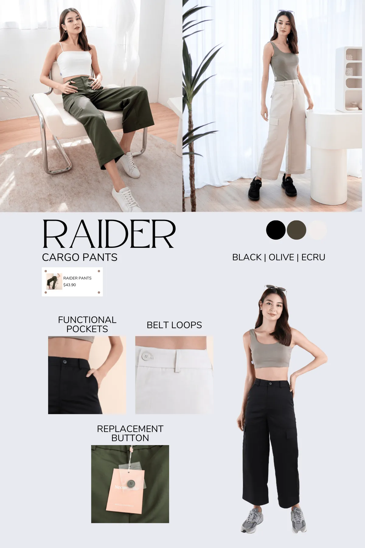 RAIDER CARGO PANTS IN ECRU