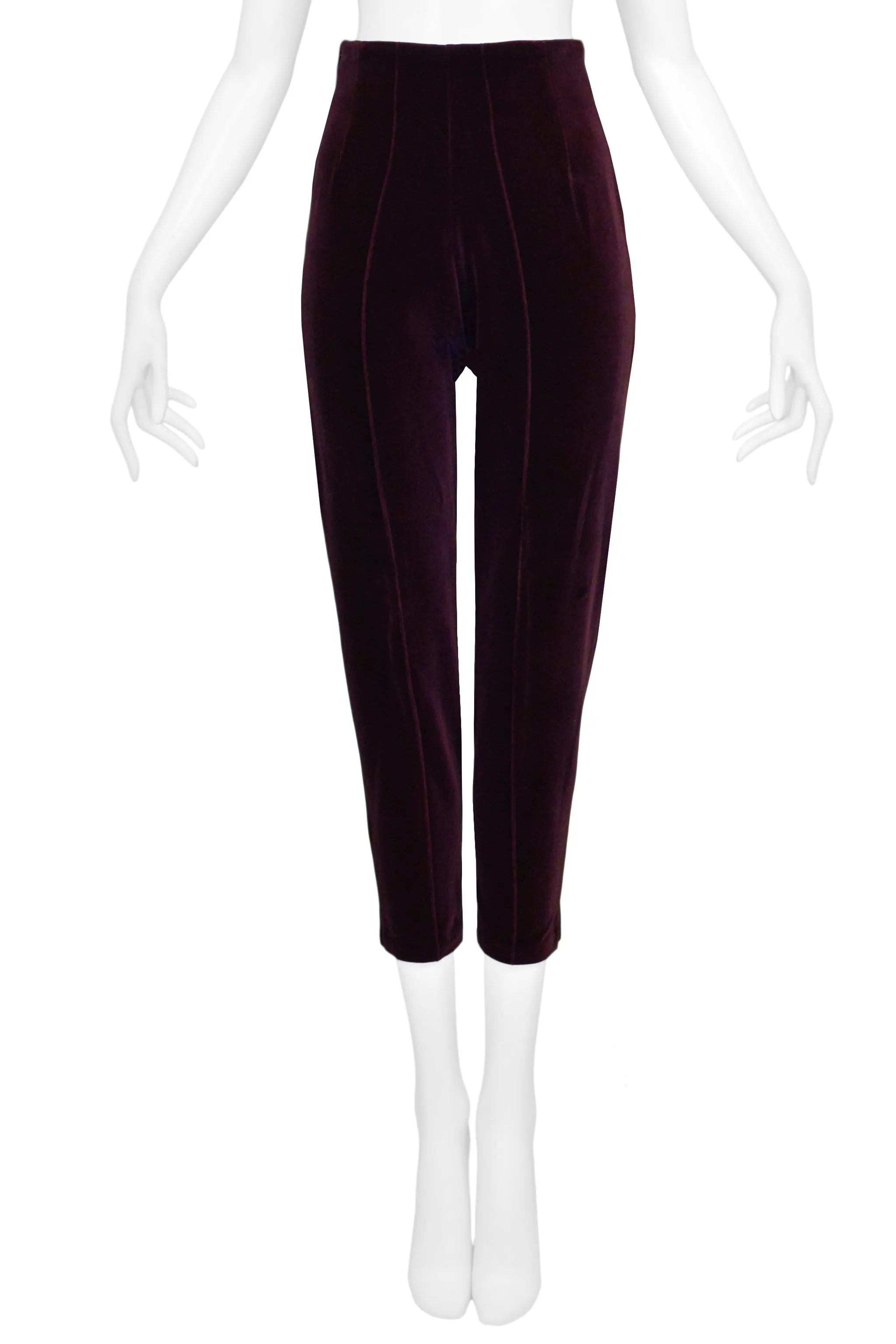 ROMEO GIGLI BURGUNDY STRETCH VELVET PANTS
