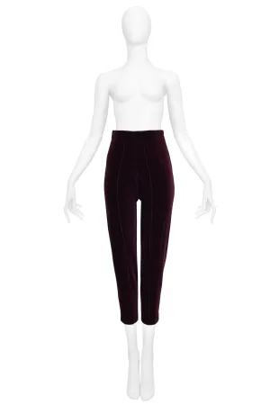 ROMEO GIGLI BURGUNDY STRETCH VELVET PANTS