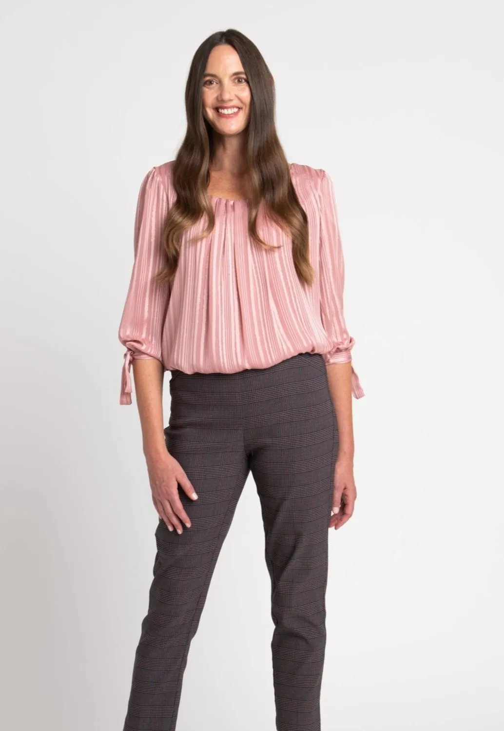 Roz & Ali Millennium Wine Plaid Pull On Ankle Pants - Plus