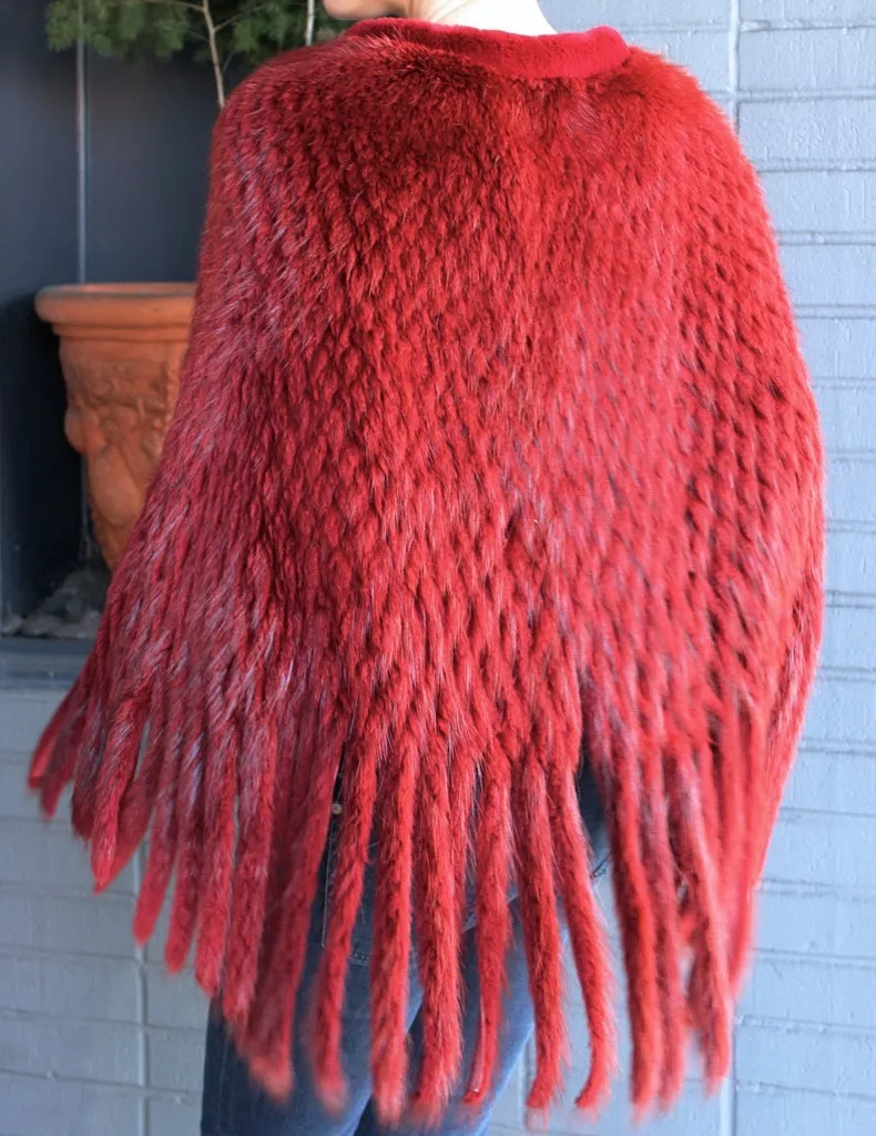 SCARLET RED BEAVER FUR PONCHO/SHAWL/CAPE, WAFFLE CUT