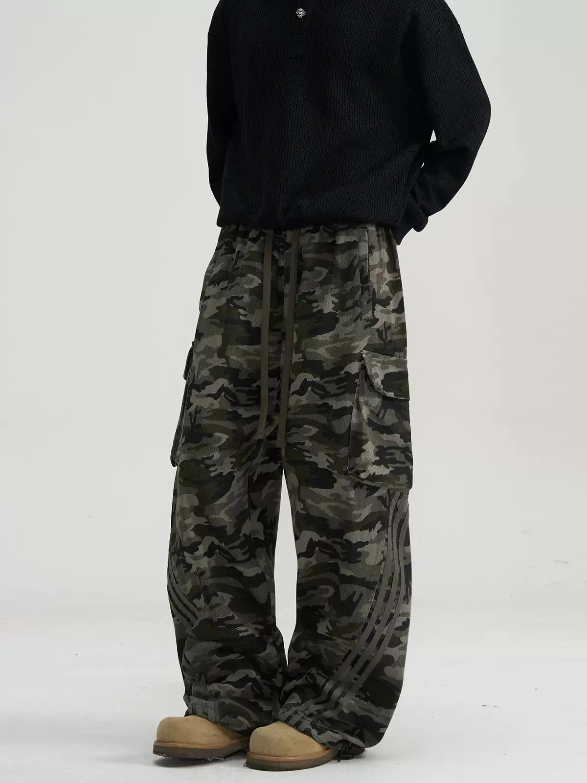 Side Striped Camouflage Cargo Pants