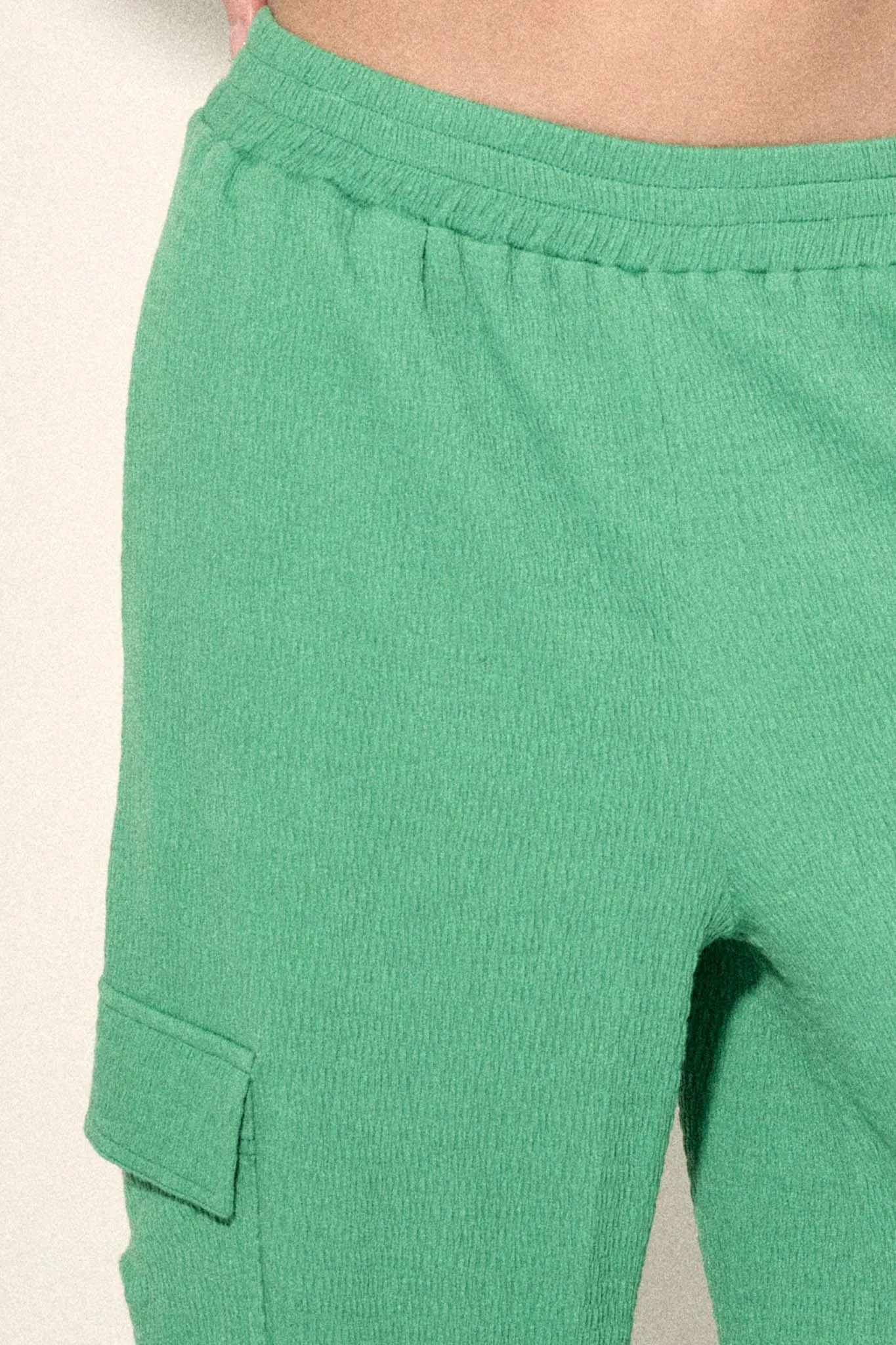 Smocked Jersey Wide-Leg Cargo Lounge Pants