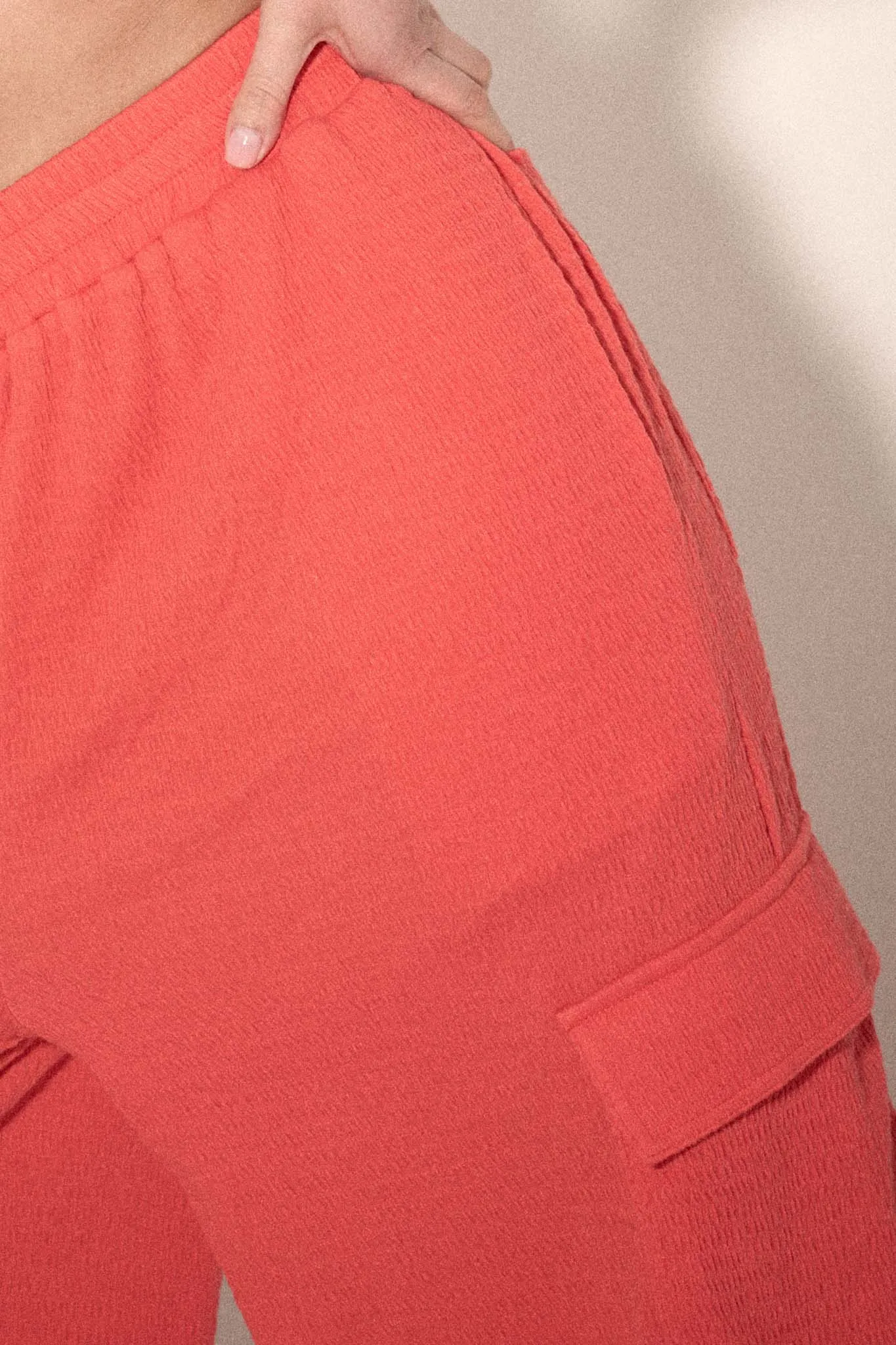 Smocked Jersey Wide-Leg Cargo Lounge Pants