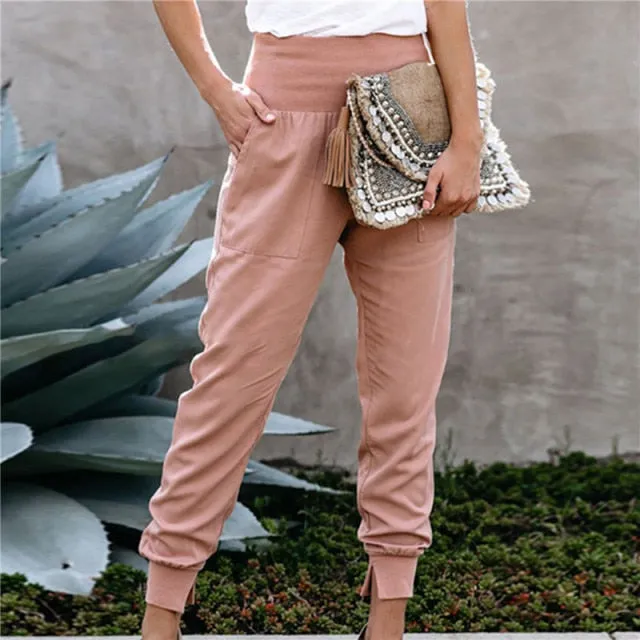 Solid Color Women's High Waisted With Split Hem Pants Autumn And Winter High Waist Casual Loose Trousers Harem Pants