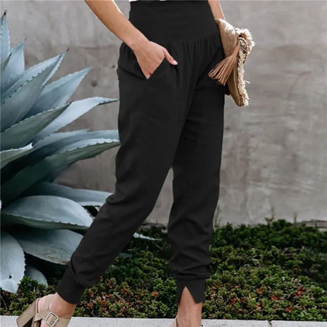 Solid Color Women's High Waisted With Split Hem Pants Autumn And Winter High Waist Casual Loose Trousers Harem Pants