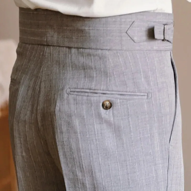 Solid Polyester High Waist Straight Trousers