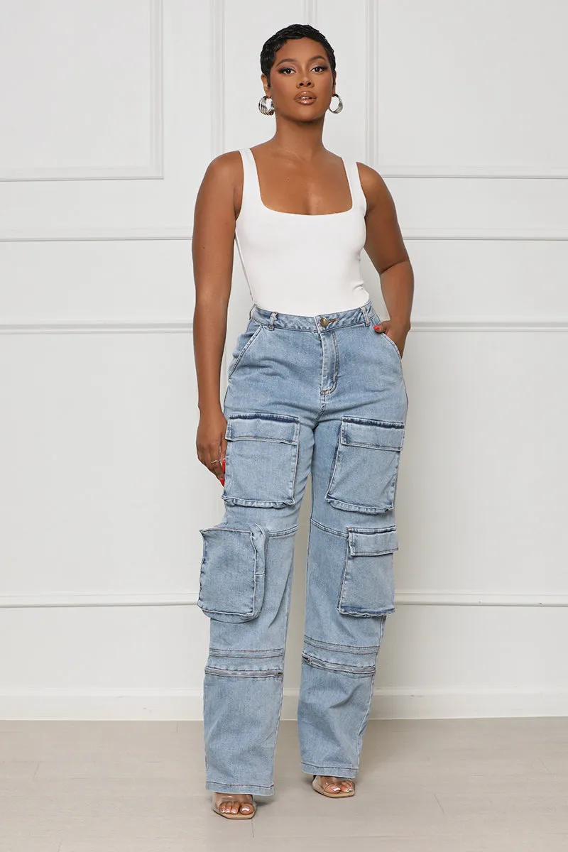 Stand Out Cargo Jeans (Medium Wash)- FINAL SALE