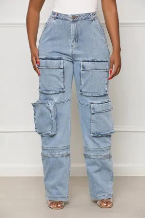 Stand Out Cargo Jeans (Medium Wash)- FINAL SALE