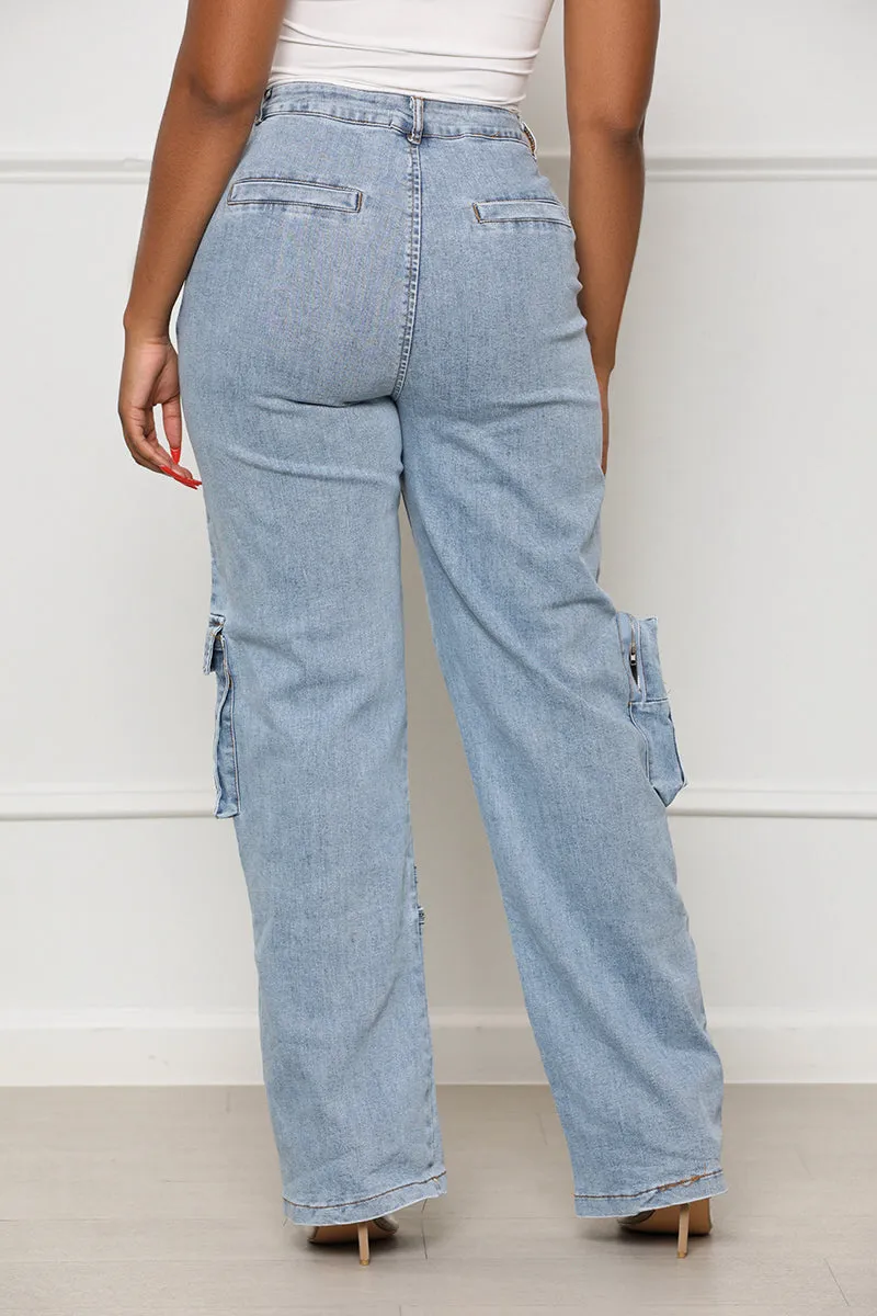 Stand Out Cargo Jeans (Medium Wash)- FINAL SALE