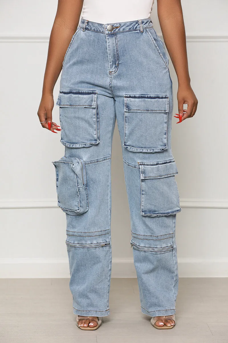 Stand Out Cargo Jeans (Medium Wash)- FINAL SALE