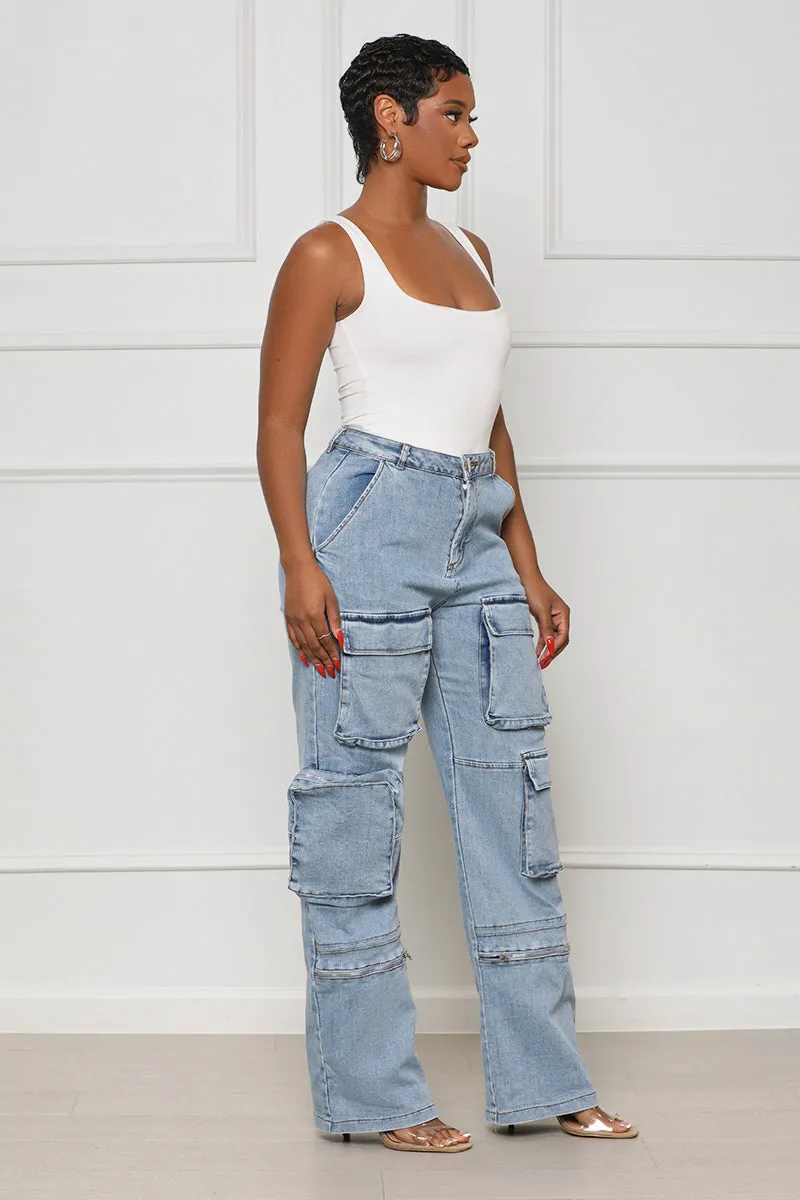 Stand Out Cargo Jeans (Medium Wash)- FINAL SALE