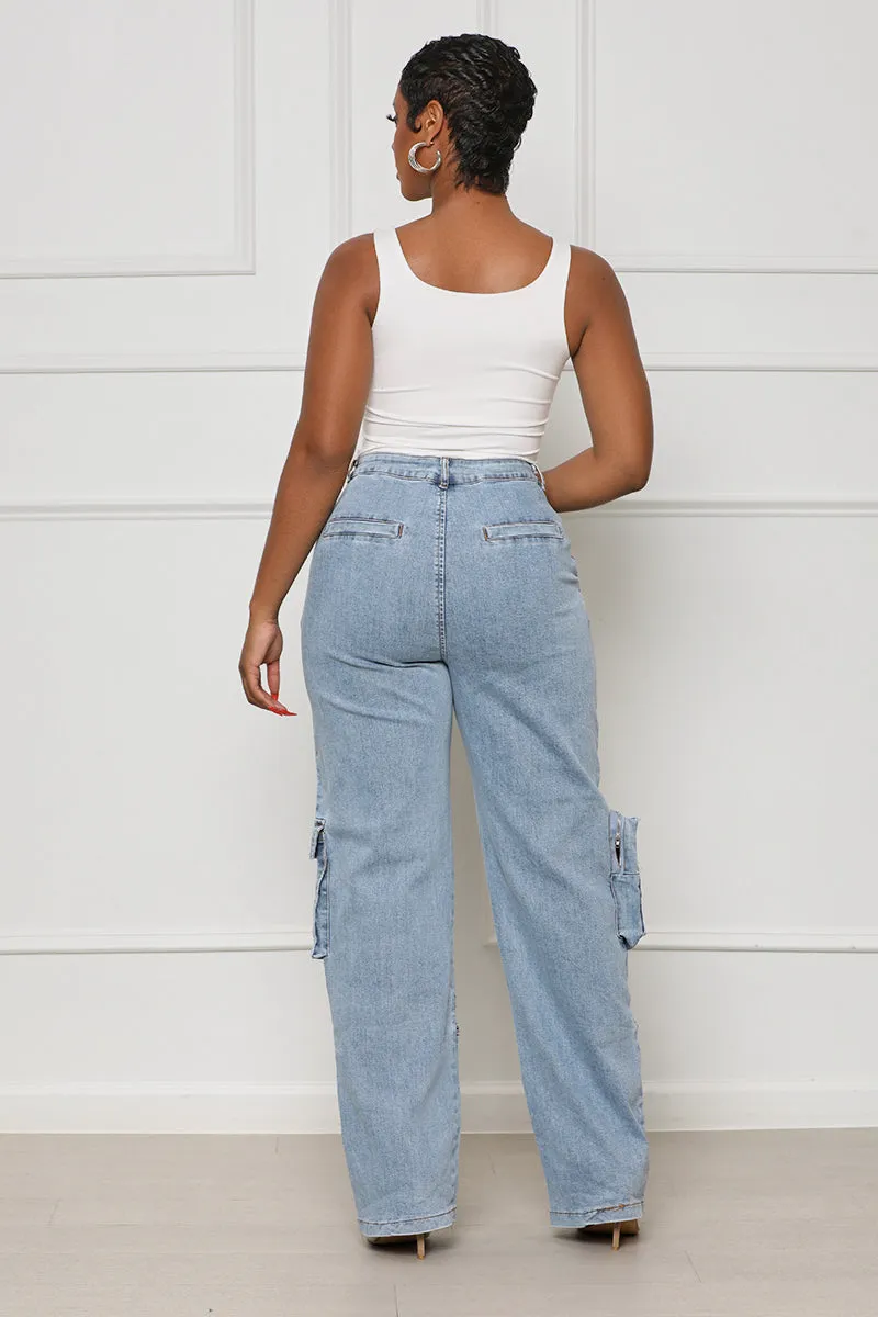 Stand Out Cargo Jeans (Medium Wash)- FINAL SALE