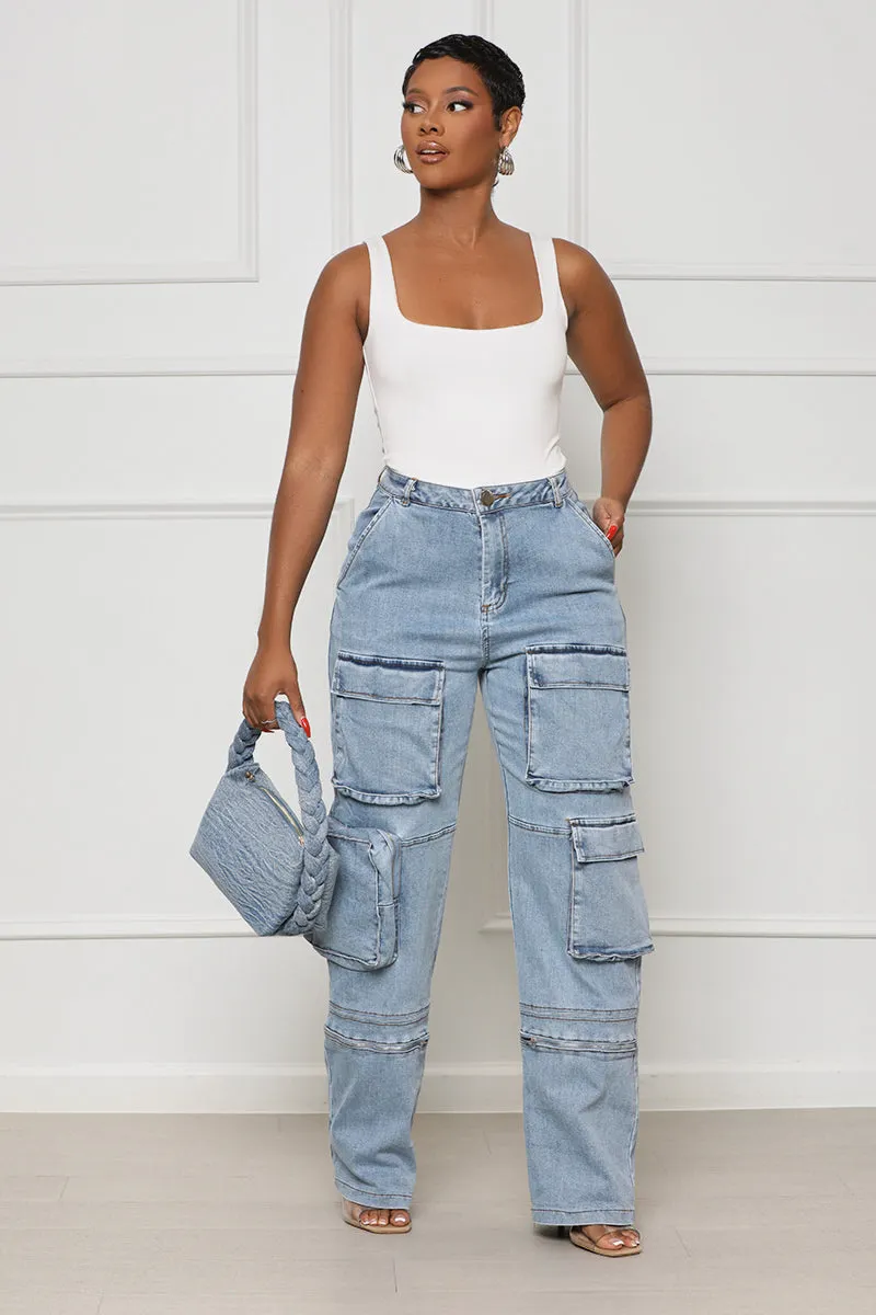 Stand Out Cargo Jeans (Medium Wash)- FINAL SALE