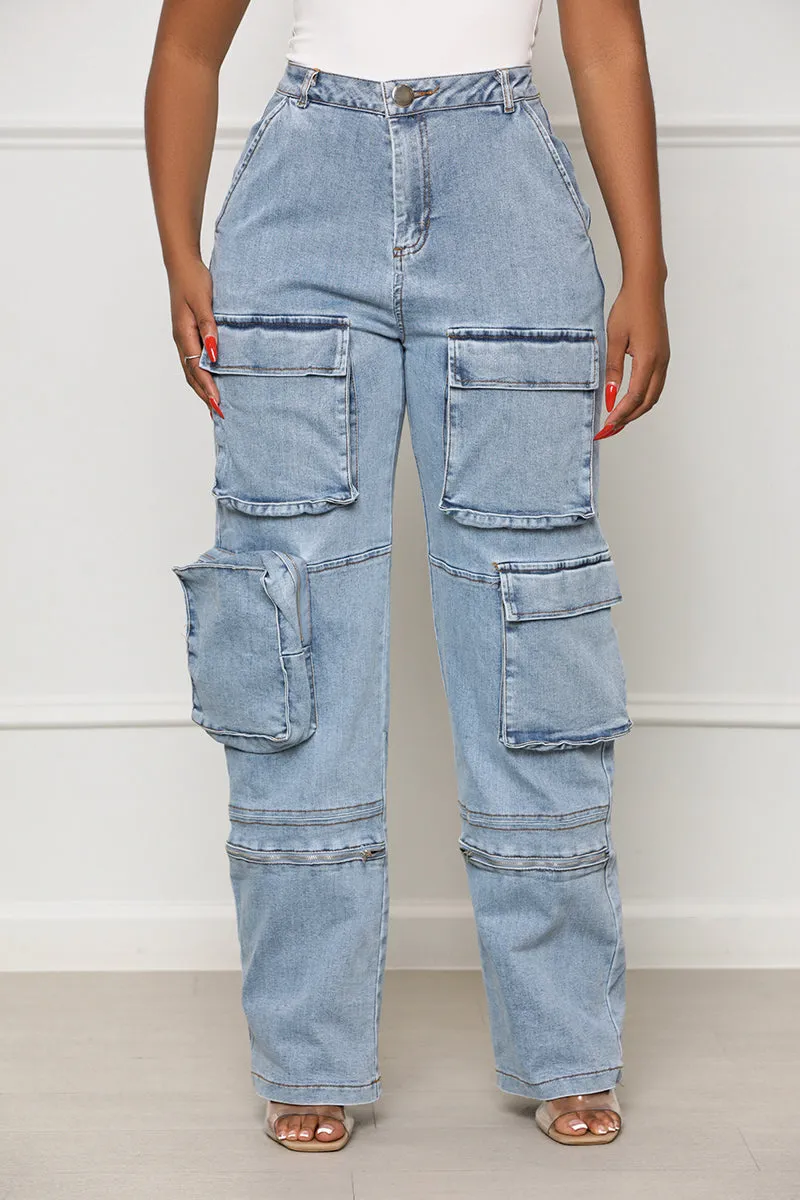Stand Out Cargo Jeans (Medium Wash)- FINAL SALE