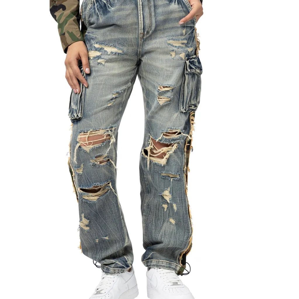 Straight Slouched Mix Media Jeans - Florence Blue