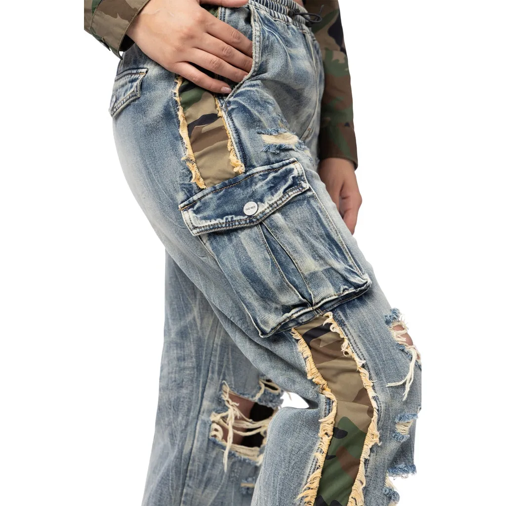 Straight Slouched Mix Media Jeans - Florence Blue