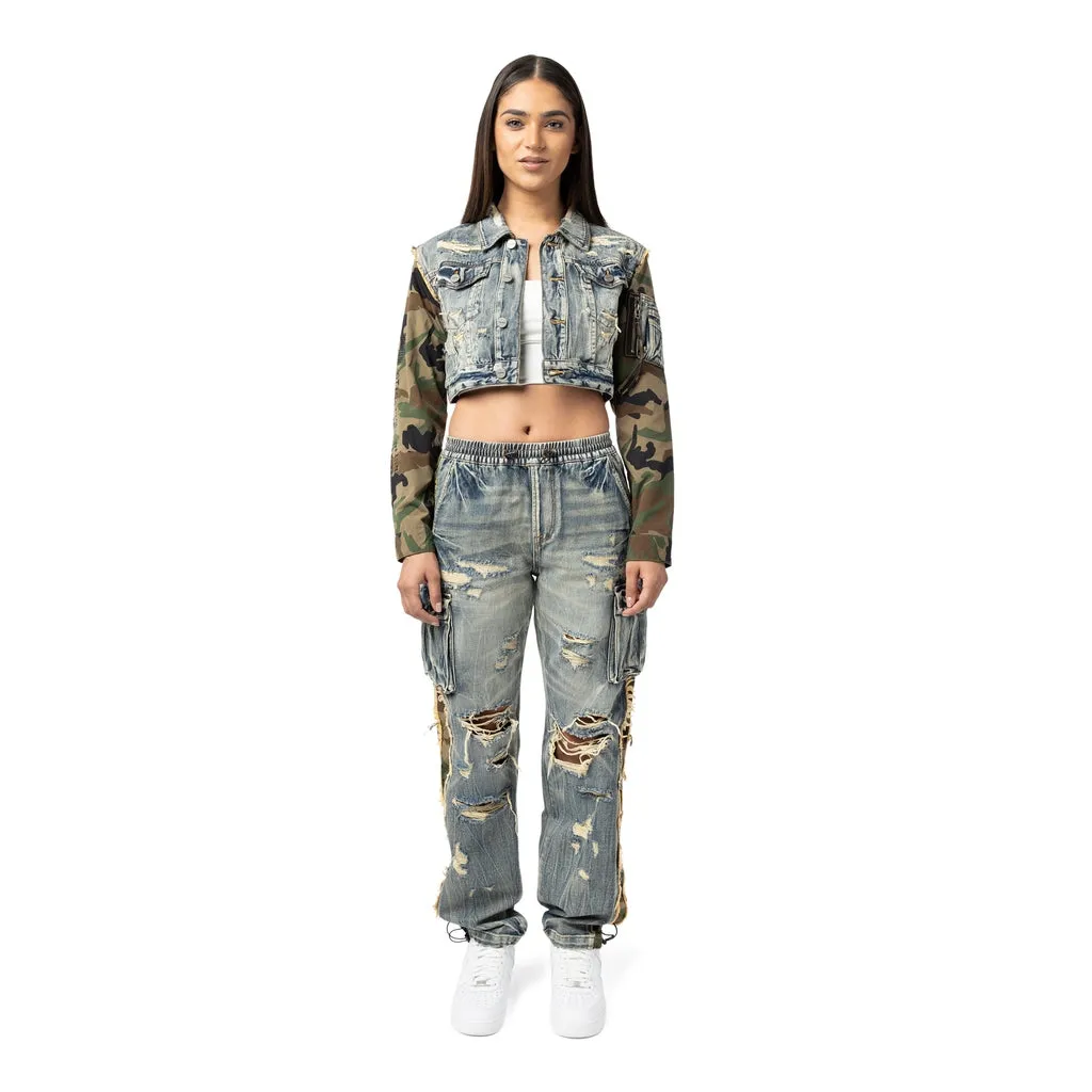 Straight Slouched Mix Media Jeans - Florence Blue