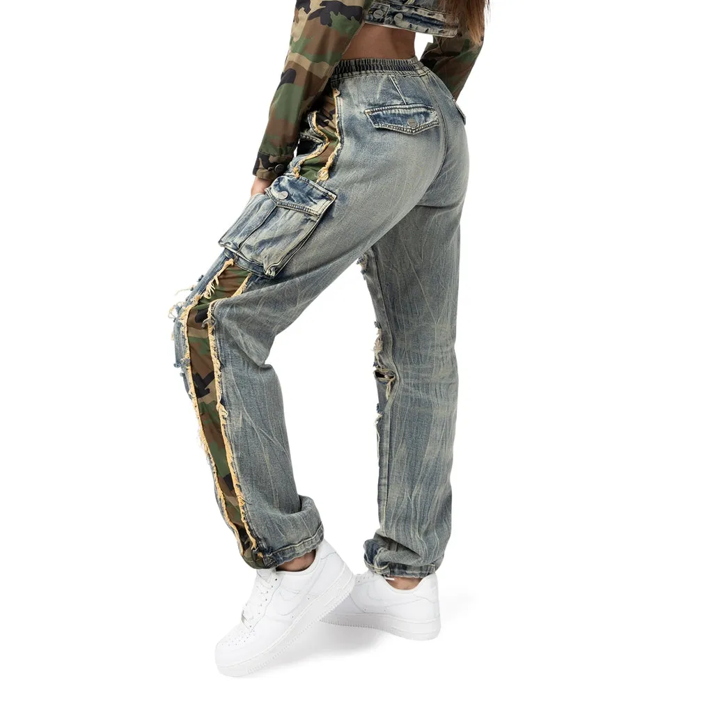 Straight Slouched Mix Media Jeans - Florence Blue