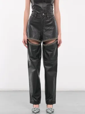 Studded Leather Slit Trousers (PA0039LE01-BLACK)