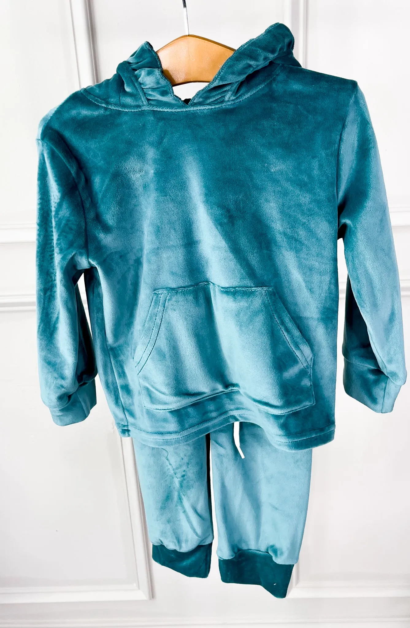 Teal Velvet Girl's Hoodie Set